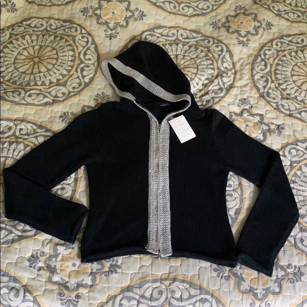 Black zip up sweater with silver sequin